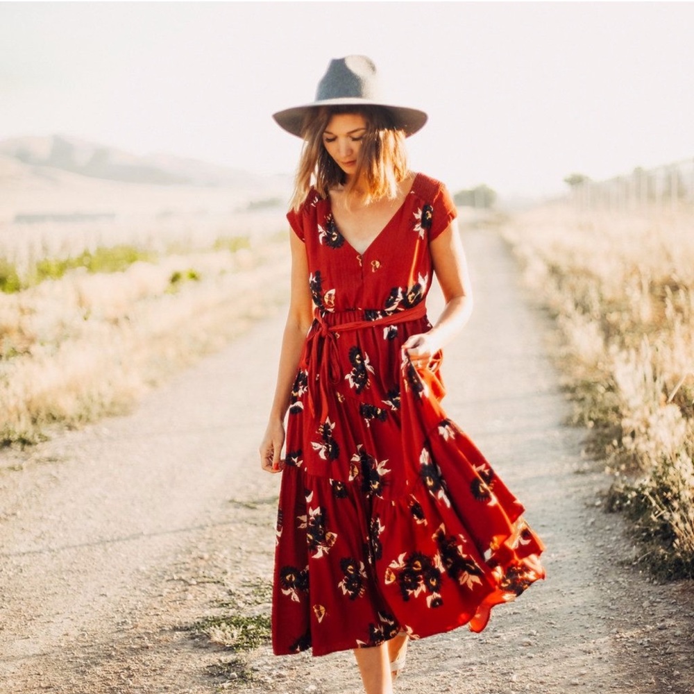 Free People Red Floral Maxi Dress